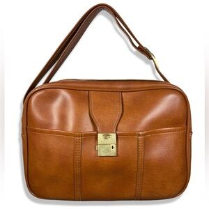 Vintage Genuine Leather Messenger Bag Brown Large Zip Brass Hardware  Zip Top